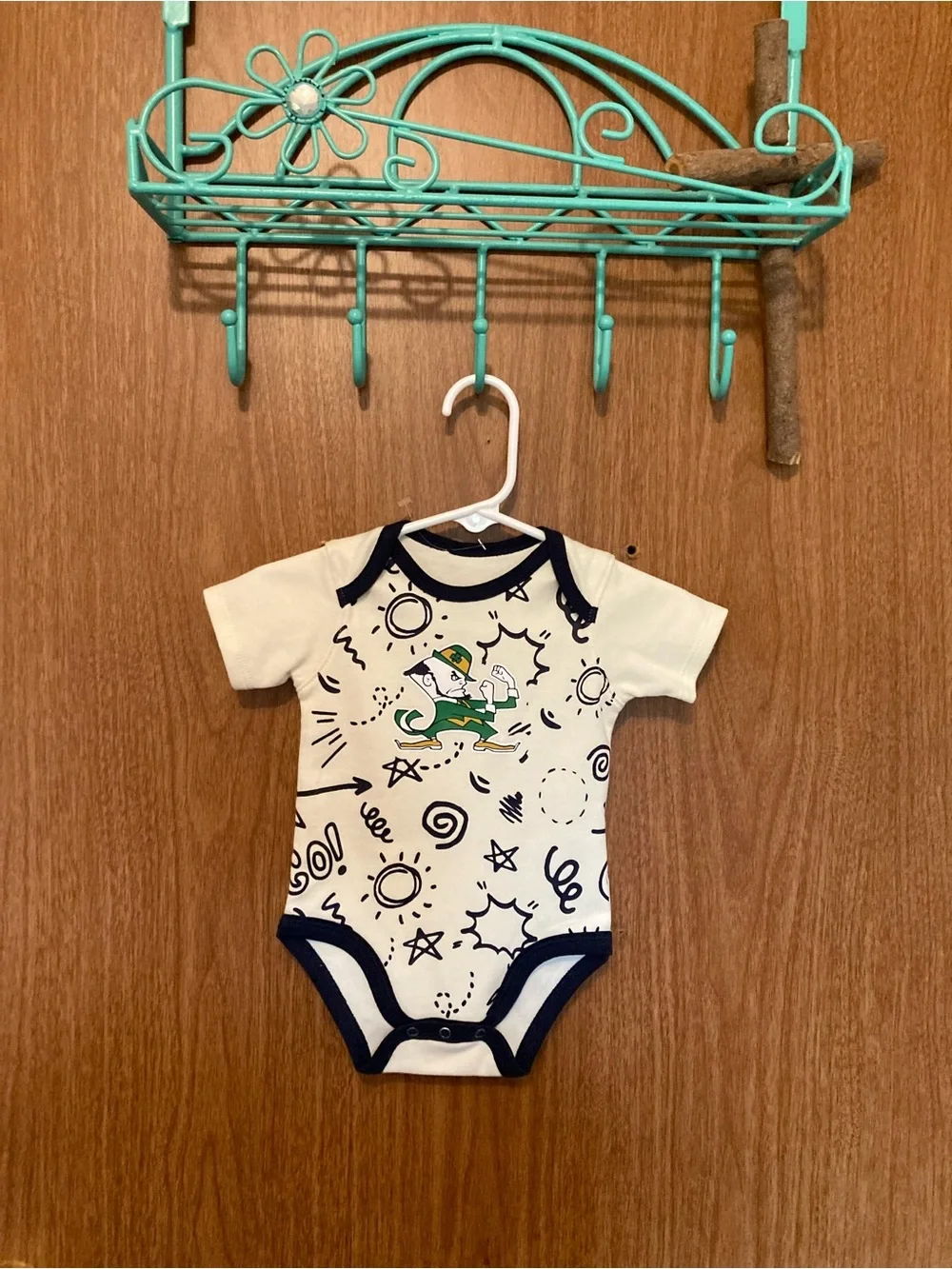 Notre Dame Baby Graphic One-Piece Bodysuit in Cream and Navy